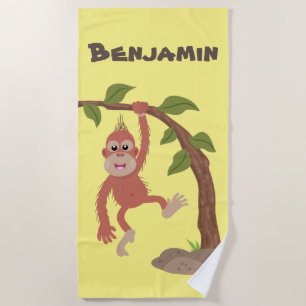 Toalla De Playa Ilustracion personalizado de orangután bebé feliz