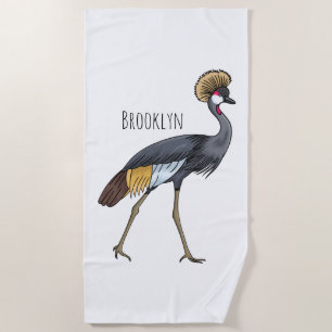 Toalla De Playa Ilustracion personalizado de pájaro grullo coronad