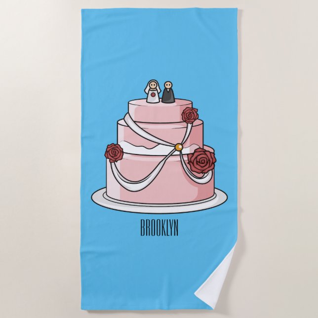 Toalla De Playa ilustracion personalizado de pastel boda (Anverso)