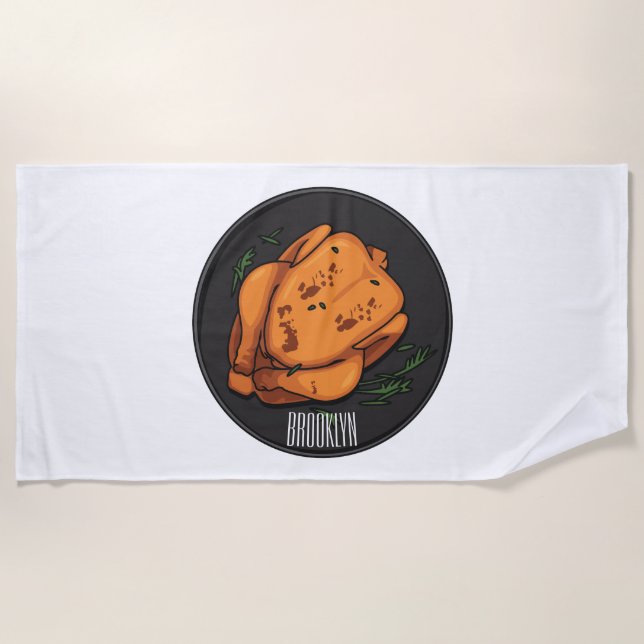 Toalla De Playa Ilustracion personalizado de pollo asado (Anverso)