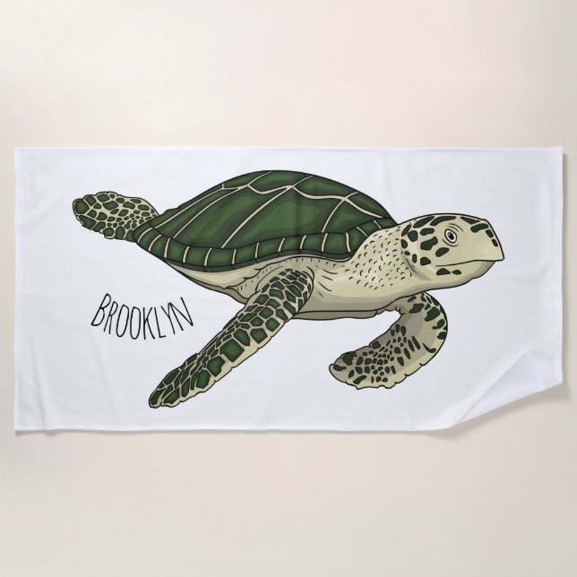 Toalla De Playa Ilustracion personalizado de tortugas marinas (Anverso)