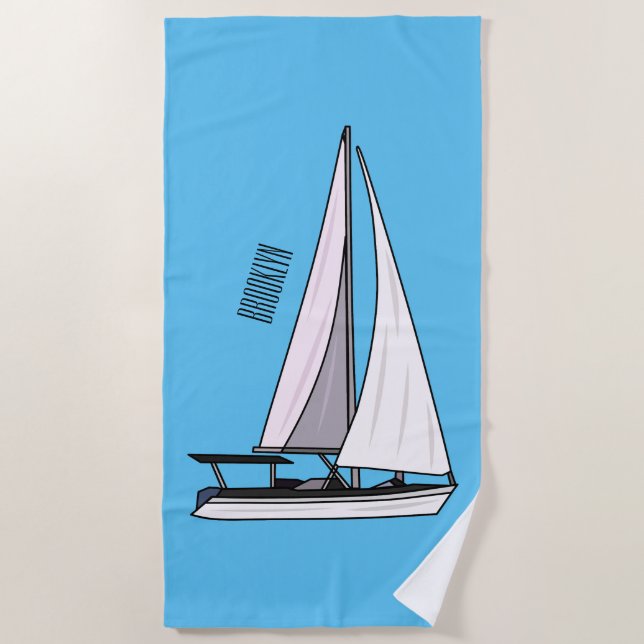 Toalla De Playa Ilustracion personalizado de velero (Anverso)