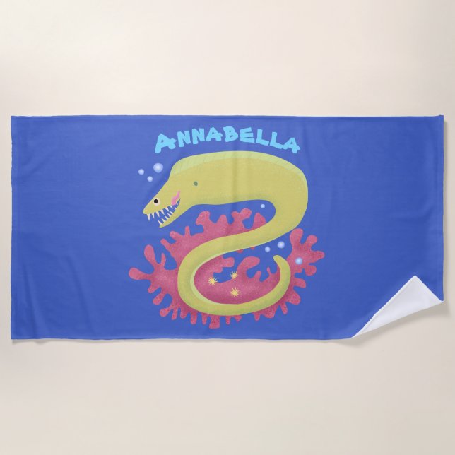 Toalla De Playa Ilustracion personalizado gracioso de moray verde (Anverso)