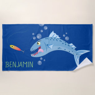 Toalla De Playa Ilustracion personalizado pescador hambriento de B