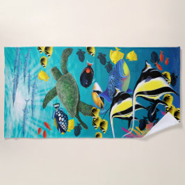 Toalla De Playa Ilustracion tropical hawaiano de los pescados de