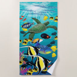 Toalla De Playa Ilustracion tropical hawaiano de los pescados de