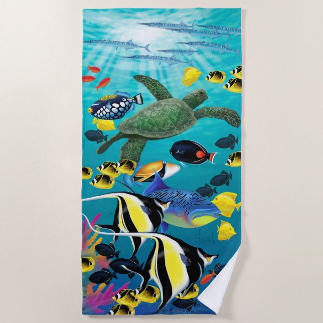 Toalla De Playa Ilustracion tropical hawaiano de los pescados de (Anverso)