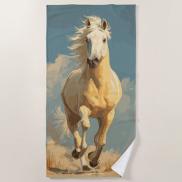 Toalla De Playa Ilustración Vintage de Caballo en Correr en Tonos 