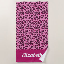Toalla De Playa Impresión de leopardo de moda rosa con nombre