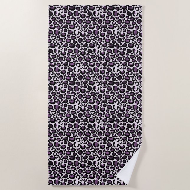 Toalla De Playa Impresión de leopardo púrpura negro (Anverso)
