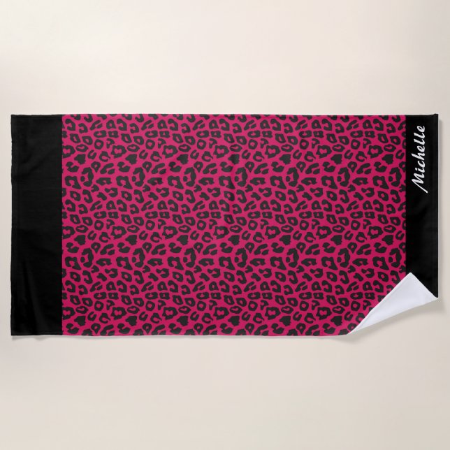 Toalla De Playa impresión de leopardo rosa personalizada (Anverso)