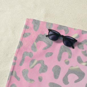 Toalla De Playa Impresión de leopardo rosado de plata pastel
