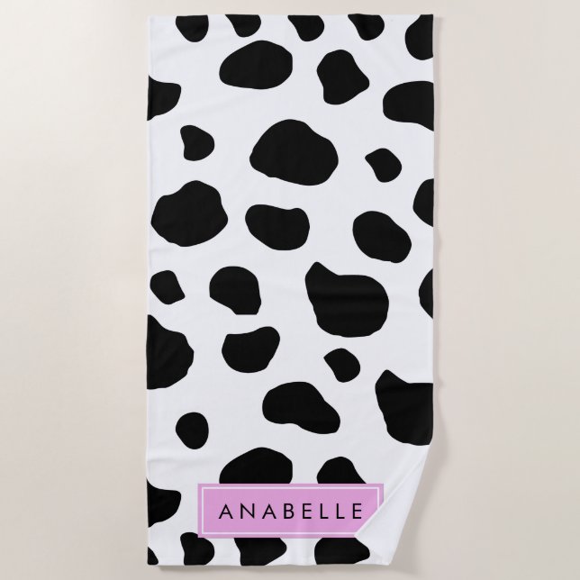 Toalla De Playa Impresión de vaca, Cuadros De Vaca, Blanco Y Negro (Anverso)