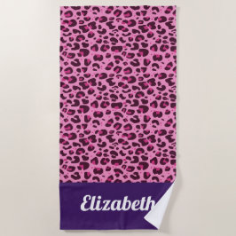 Toalla De Playa Impresión moderna de leopardo rosa con nombre