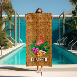 Toalla De Playa Impresión personalizada de mimbre floral Flamingo