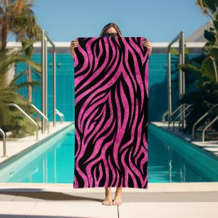 Toalla De Playa Impresión Zebra Black Hot Pink