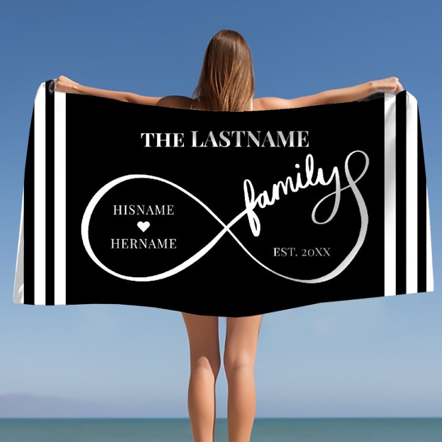 Toalla De Playa Infinity Personalized Family Name and Est. Fecha (Infinity Personalized Family Name and Est. Date Beach Towel)