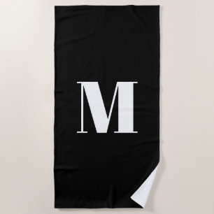 Toalla De Playa inicial de monograma blanco minimalista