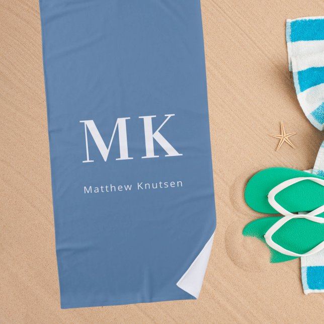 Toalla De Playa iniciales del nombre del monograma blanco y azul t (Subido por el creador)