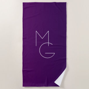 Toalla De Playa Iniciales Modern 2 Morado Profundo Suelo Ombre