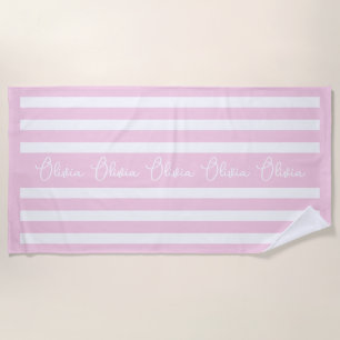Toalla De Playa Iniciales Personalizadas Modernas Franja Neutral P