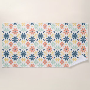 Toalla De Playa Inmaculada floral en azul, rosa y amarillo