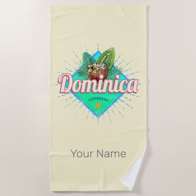 Toalla De Playa Isla Dominica Caribe Retro Vintage (Anverso)