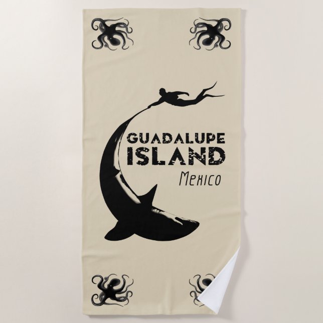 Toalla De Playa Isla Guadalupe México | Buceo Scuba Con Tiburones (Anverso)