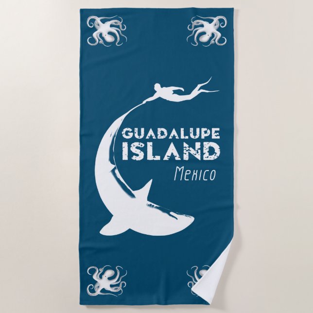 Toalla De Playa Isla Guadalupe México | Buceo Scuba Con Tiburones (Anverso)