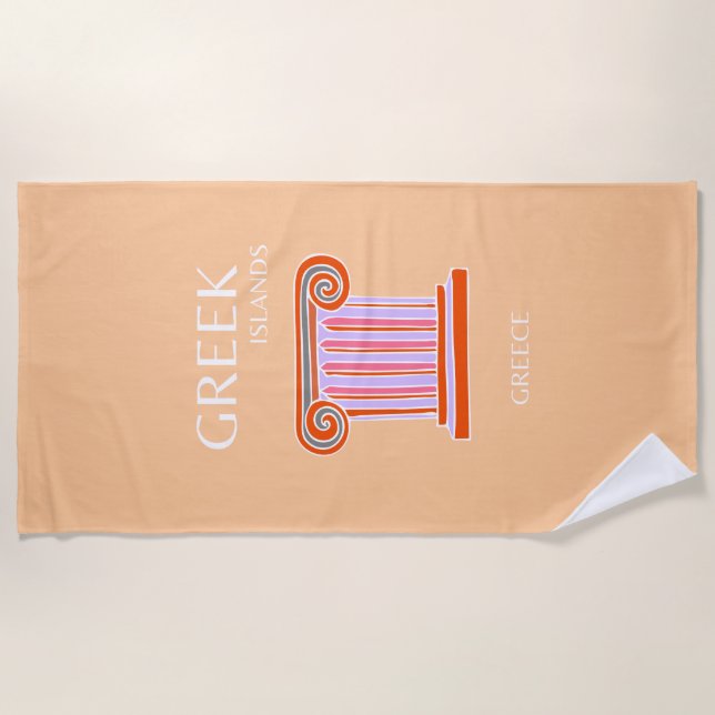 Toalla De Playa Islas griegas, Grecia, arte de viajes, Naranja (Anverso)