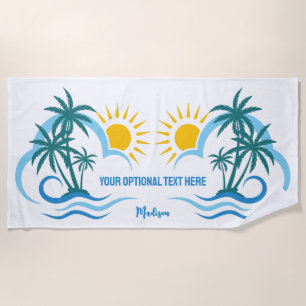 Toalla De Playa Islas tropicales de texto y nombre personalizados