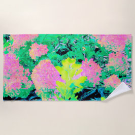 Toalla De Playa Jardín de hidrangea rosada con oliva amarilla