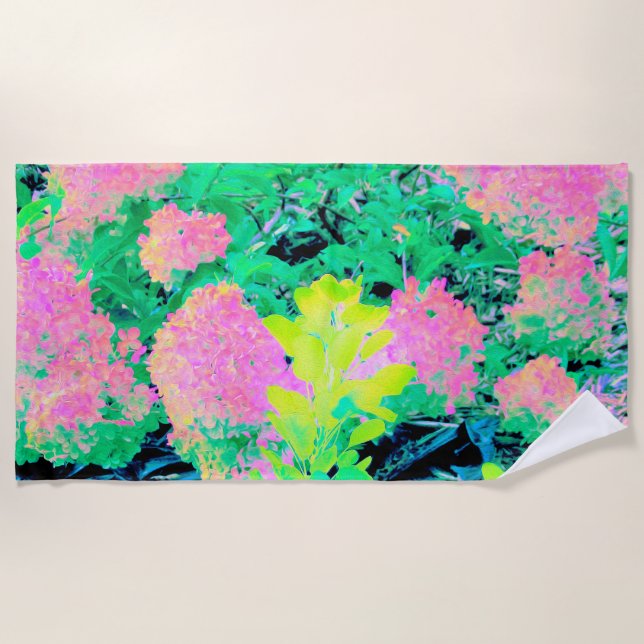 Toalla De Playa Jardín de hidrangea rosada con oliva amarilla (Anverso)
