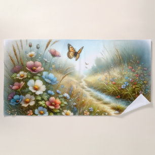 Toalla De Playa Jardín de Mariposas del Prado de Flores Silvestres