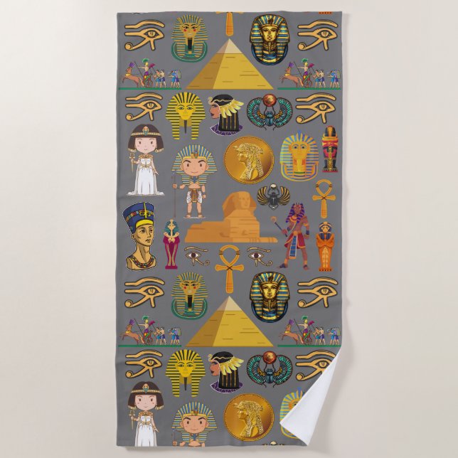 Toalla De Playa Jeroglífico egipcio antiguo -Faraón patrón (Anverso)
