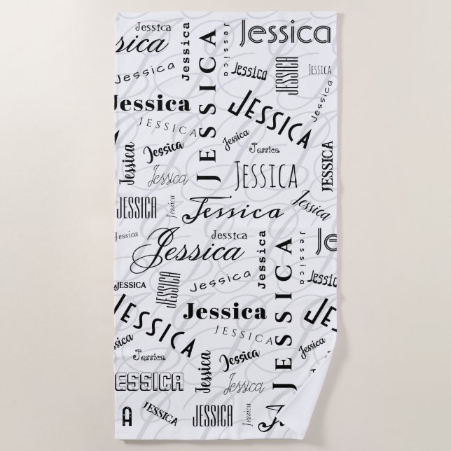 Toalla De Playa Jessica Custom Name Black White (Anverso)