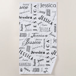 Toalla De Playa Jessica Nombre Personalizado Negro Blanco