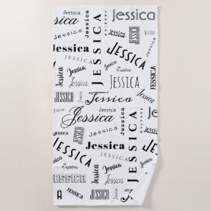 Toalla De Playa Jessica Nombre Personalizado Negro Blanco