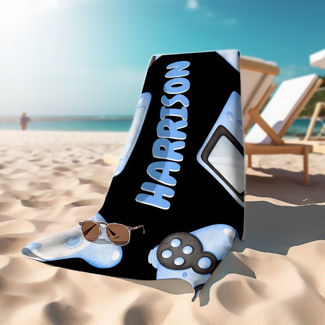 Toalla De Playa Juegos de acuarela azul personalizados (Subido por el creador)