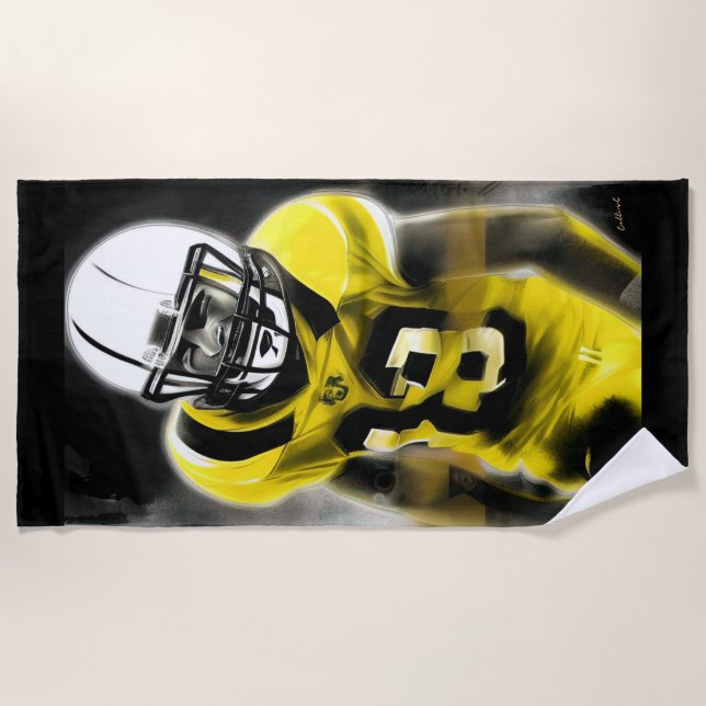Toalla De Playa Jugador de fútbol americano con T-S amarillo y neg (Anverso)
