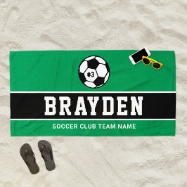 Toalla De Playa Jugador de Fútbol de Color Verde Oscuro con Nombre