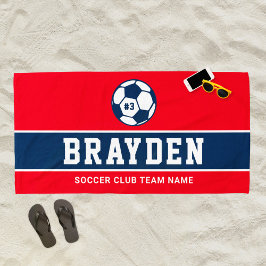 Toalla De Playa Jugador de fútbol Navy Rojo Nombre personalizado