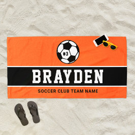 Toalla De Playa Jugador de Fútbol Negro Naranja Nombre Personaliza
