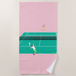 Toalla De Playa Jugador de partido de tenis de arte moderno Pink G
