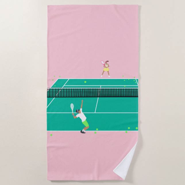 Toalla De Playa Jugador de partido de tenis de arte moderno Pink G (Anverso)