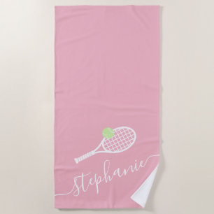 Toalla De Playa Jugador entrenador de tenis monograma rosa