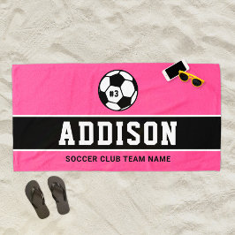Toalla De Playa Jugadora de Fútbol con Nombre Personalizado Rosa N