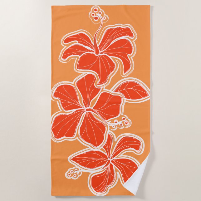 Toalla De Playa Kailua Hibiscus, ingeniero hawaiano Naranja floral (Anverso)