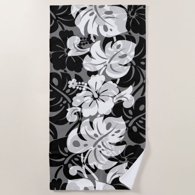 Toalla De Playa Kalakaua Border Hawaiian Hibiscus - Negro (Anverso)