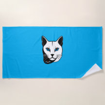 Katzen Kopf in Schwarz-Weiß Blaue Augen + Text